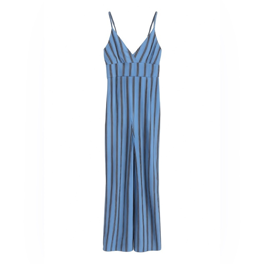Ardene Blue Striped Wide Leg Jumpsuit Size Small